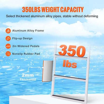 Dock Ladder, Flip-Up 3 Steps, 159 kg Load Capacity, Aluminum Alloy Pontoon Boat Ladder with 50.8 mm Wide Step & Nonslip Rubber Mat, Easy to Install for Ship/Lake/Pool/Marine Boarding.