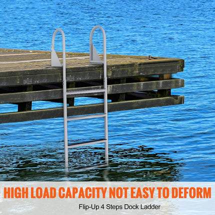 Dock Ladder, Flip-Up 4 Steps, 159 kg Load Capacity, Aluminum Alloy Pontoon Boat Ladder with 50.8 mm Wide Step & Nonslip Rubber Mat, Easy to Install for Ship/Lake/Pool/Marine Boarding.