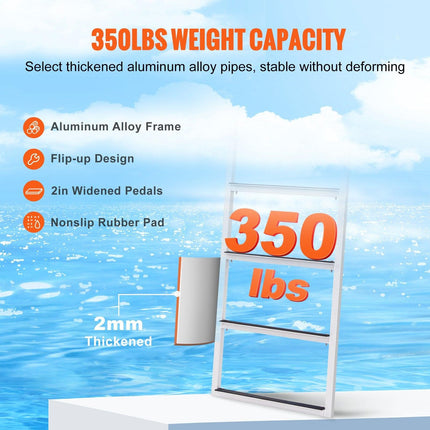 Dock Ladder, Flip-Up 4 Steps, 159 kg Load Capacity, Aluminum Alloy Pontoon Boat Ladder with 50.8 mm Wide Step & Nonslip Rubber Mat, Easy to Install for Ship/Lake/Pool/Marine Boarding.