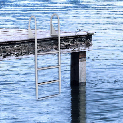 Dock Ladder, Flip-Up 4 Steps, 159 kg Load Capacity, Aluminum Alloy Pontoon Boat Ladder with 50.8 mm Wide Step & Nonslip Rubber Mat, Easy to Install for Ship/Lake/Pool/Marine Boarding.