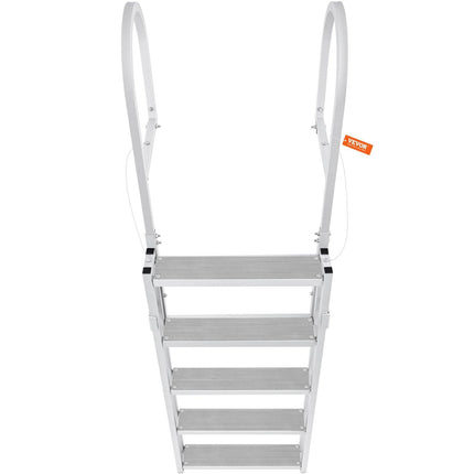 Dock Ladder, Retractable 5 Steps, 350 lbs Load Capacity, Aluminum Alloy Pontoon Boat Ladder with 66.9''-78.9'' Adjustable Height, 4'' Wide Step & Mat, for Ship/Lake/Pool/Marine Boarding.