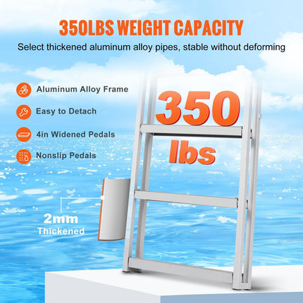 Dock Ladder, Retractable 5 Steps, 350 lbs Load Capacity, Aluminum Alloy Pontoon Boat Ladder with 66.9''-78.9'' Adjustable Height, 4'' Wide Step & Mat, for Ship/Lake/Pool/Marine Boarding.