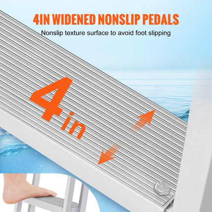Dock Ladder, Retractable 5 Steps, 350 lbs Load Capacity, Aluminum Alloy Pontoon Boat Ladder with 66.9''-78.9'' Adjustable Height, 4'' Wide Step & Mat, for Ship/Lake/Pool/Marine Boarding.