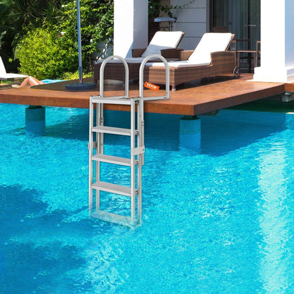Dock Ladder, Retractable 5 Steps, 350 lbs Load Capacity, Aluminum Alloy Pontoon Boat Ladder with 66.9''-78.9'' Adjustable Height, 4'' Wide Step & Mat, for Ship/Lake/Pool/Marine Boarding.
