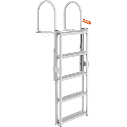 Dock Ladder, Retractable 5 Steps, 350 lbs Load Capacity, Aluminum Alloy Pontoon Boat Ladder with 66.9''-78.9'' Adjustable Height, 4'' Wide Step & Mat, for Ship/Lake/Pool/Marine Boarding.