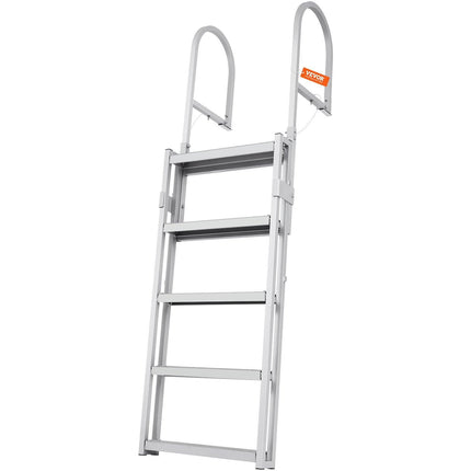 Dock Ladder, Retractable 5 Steps, 350 lbs Load Capacity, Aluminum Alloy Pontoon Boat Ladder with 66.9''-78.9'' Adjustable Height, 4'' Wide Step & Mat, for Ship/Lake/Pool/Marine Boarding.