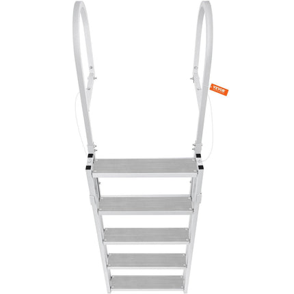 Dock Ladder, Retractable 5 Steps, 350 lbs Load Capacity, Aluminum Alloy Pontoon Boat Ladder with 66.9''-78.9'' Adjustable Height, 4'' Wide Step & Mat, for Ship/Lake/Pool/Marine Boarding.
