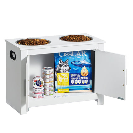 Pet Feeding Station w/ 2 Elevated Dog Bowls Dog Food & Toy Storage Cabinet.