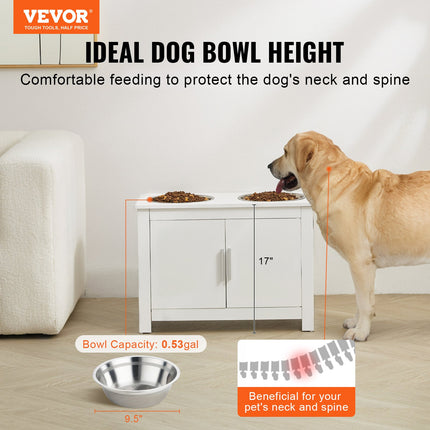 Pet Feeding Station w/ 2 Elevated Dog Bowls Dog Food & Toy Storage Cabinet.