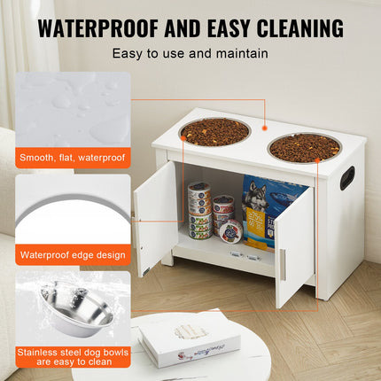 Pet Feeding Station w/ 2 Elevated Dog Bowls Dog Food & Toy Storage Cabinet.