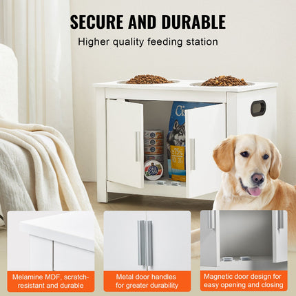 Pet Feeding Station w/ 2 Elevated Dog Bowls Dog Food & Toy Storage Cabinet.