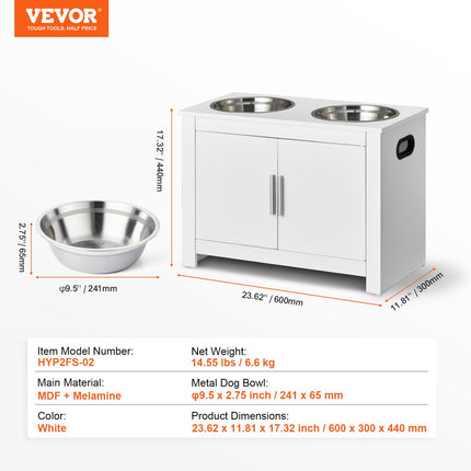 Pet Feeding Station w/ 2 Elevated Dog Bowls Dog Food & Toy Storage Cabinet.