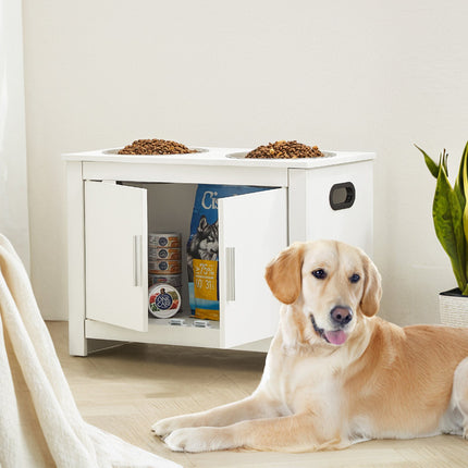 Pet Feeding Station w/ 2 Elevated Dog Bowls Dog Food & Toy Storage Cabinet.