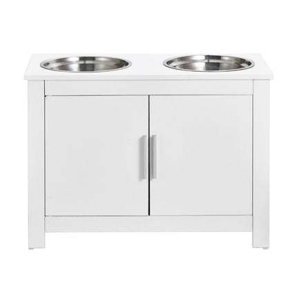 Pet Feeding Station w/ 2 Elevated Dog Bowls Dog Food & Toy Storage Cabinet.