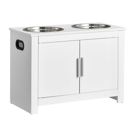 Pet Feeding Station w/ 2 Elevated Dog Bowls Dog Food & Toy Storage Cabinet.