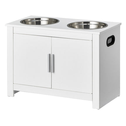 Pet Feeding Station w/ 2 Elevated Dog Bowls Dog Food & Toy Storage Cabinet.