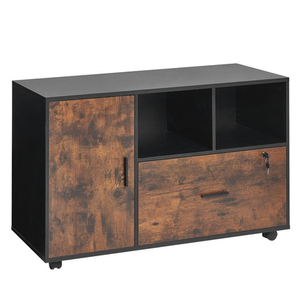 Wood File Cabinet Lockable Mobile Filing Cabinet Open Shelves Rustic Brown.