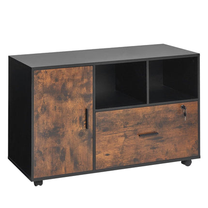 Wood File Cabinet Lockable Mobile Filing Cabinet Open Shelves Rustic Brown.
