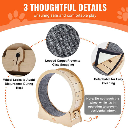 Cat Exercise Wheel, Large Cat Treadmill Wheel for Indoor Cats, 35.8 inch Cat Running Wheel with Detachable Carpet and Cat Teaser for Running/Walking/Training, Suitable for Most Cats.