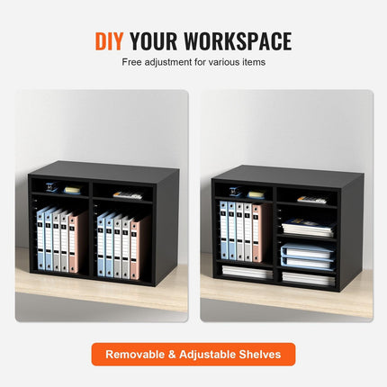 Wood Literature Organizer Adjustable File Sorter 12 Compartments Black.
