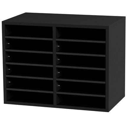 Wood Literature Organizer Adjustable File Sorter 12 Compartments Black.