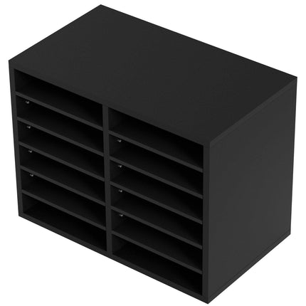 Wood Literature Organizer Adjustable File Sorter 12 Compartments Black.