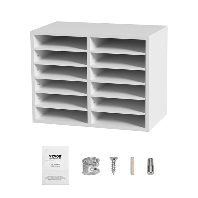 Wood Literature Organizer Adjustable File Sorter 12 Compartments White.