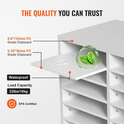 Wood Literature Organizer Adjustable File Sorter 12 Compartments White.
