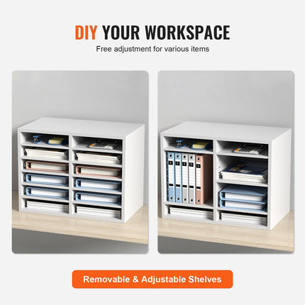 Wood Literature Organizer Adjustable File Sorter 12 Compartments White.