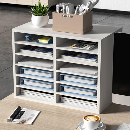 Wood Literature Organizer Adjustable File Sorter 12 Compartments White.