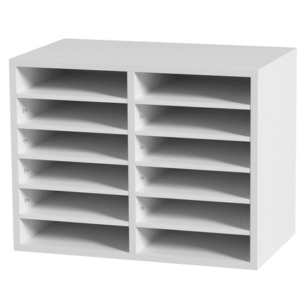 Wood Literature Organizer Adjustable File Sorter 12 Compartments White.