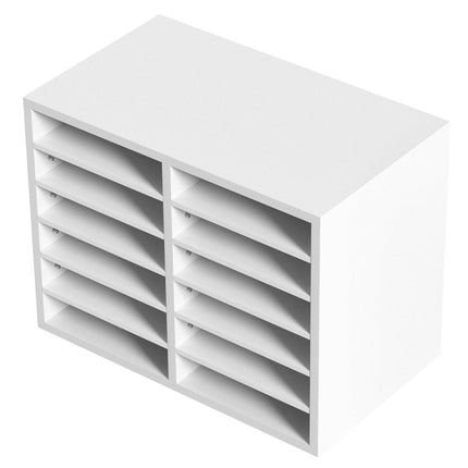 Wood Literature Organizer Adjustable File Sorter 12 Compartments White.