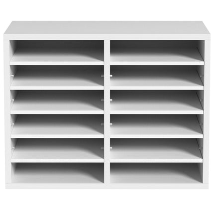 Wood Literature Organizer Adjustable File Sorter 12 Compartments White.