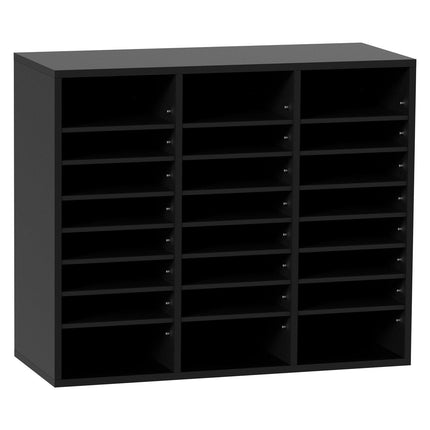 Wood Literature Organizer Adjustable File Sorter 24 Compartments Black.