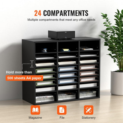 Wood Literature Organizer Adjustable File Sorter 24 Compartments Black.