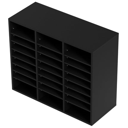 Wood Literature Organizer Adjustable File Sorter 24 Compartments Black.