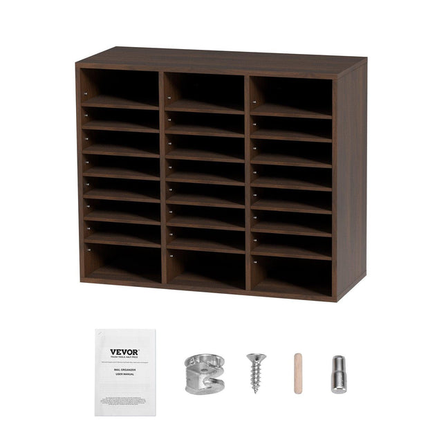 Wood Literature Organizer Adjustable File Sorter 24 Compartments Brown.