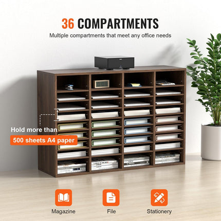 Literature Organizers, 36 Compartments Office Mailbox with Adjustable Shelves, Wood Literature Sorter 997x305x680 mm for Office, Home, Classroom, Mailrooms Organization, EPA Certified Brown.