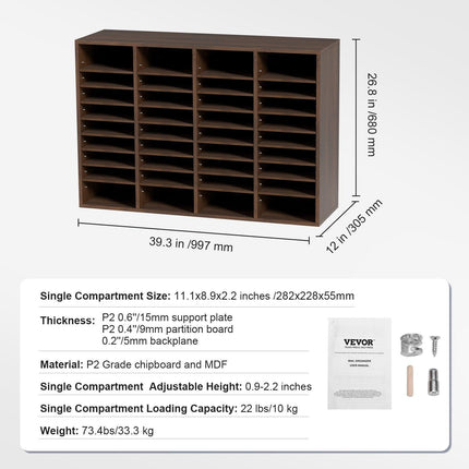 Literature Organizers, 36 Compartments Office Mailbox with Adjustable Shelves, Wood Literature Sorter 997x305x680 mm for Office, Home, Classroom, Mailrooms Organization, EPA Certified Brown.