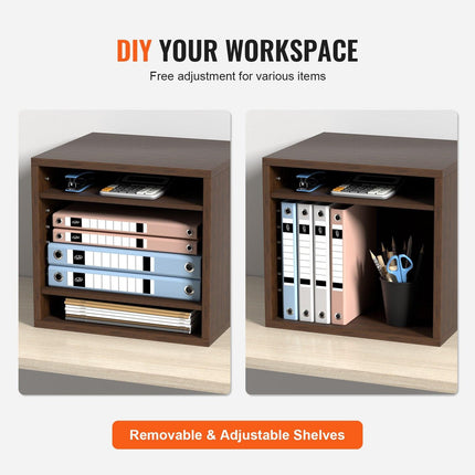 Wood Literature Organizer Adjustable File Sorter 5 Compartments Brown.