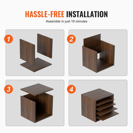Wood Literature Organizer Adjustable File Sorter 5 Compartments Brown.
