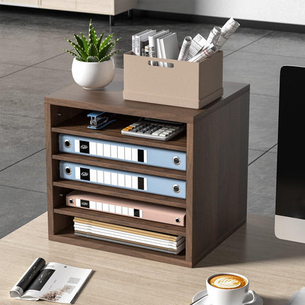 Wood Literature Organizer Adjustable File Sorter 5 Compartments Brown.