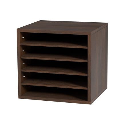 Wood Literature Organizer Adjustable File Sorter 5 Compartments Brown.