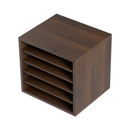 Wood Literature Organizer Adjustable File Sorter 5 Compartments Brown.