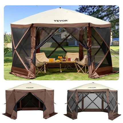 Pop-up Camping Gazebo Camping Canopy Shelter 6 Sided 10' x 10' Sun Shade.