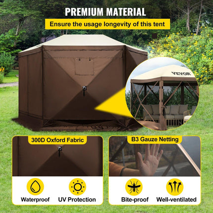 Pop-up Camping Gazebo Camping Canopy Shelter 6 Sided 10' x 10' Sun Shade.