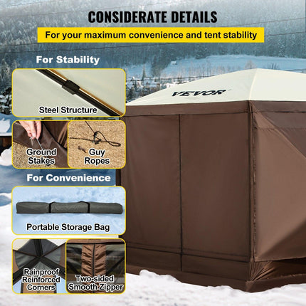 Pop-up Camping Gazebo Camping Canopy Shelter 6 Sided 10' x 10' Sun Shade.