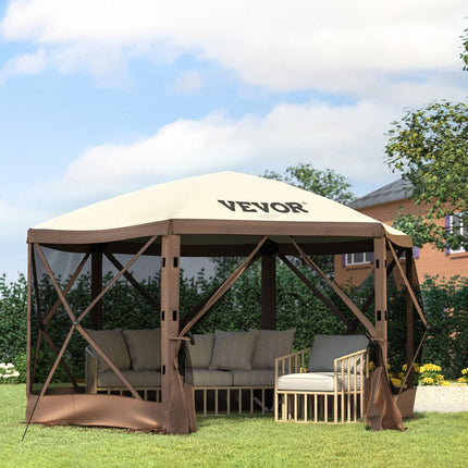 Pop-up Camping Gazebo Camping Canopy Shelter 6 Sided 10' x 10' Sun Shade.