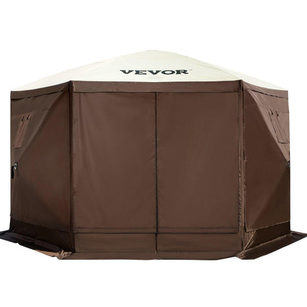 Pop-up Camping Gazebo Camping Canopy Shelter 6 Sided 10' x 10' Sun Shade.