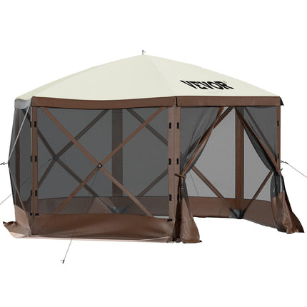 Pop-up Camping Gazebo Camping Canopy Shelter 6 Sided 10' x 10' Sun Shade.